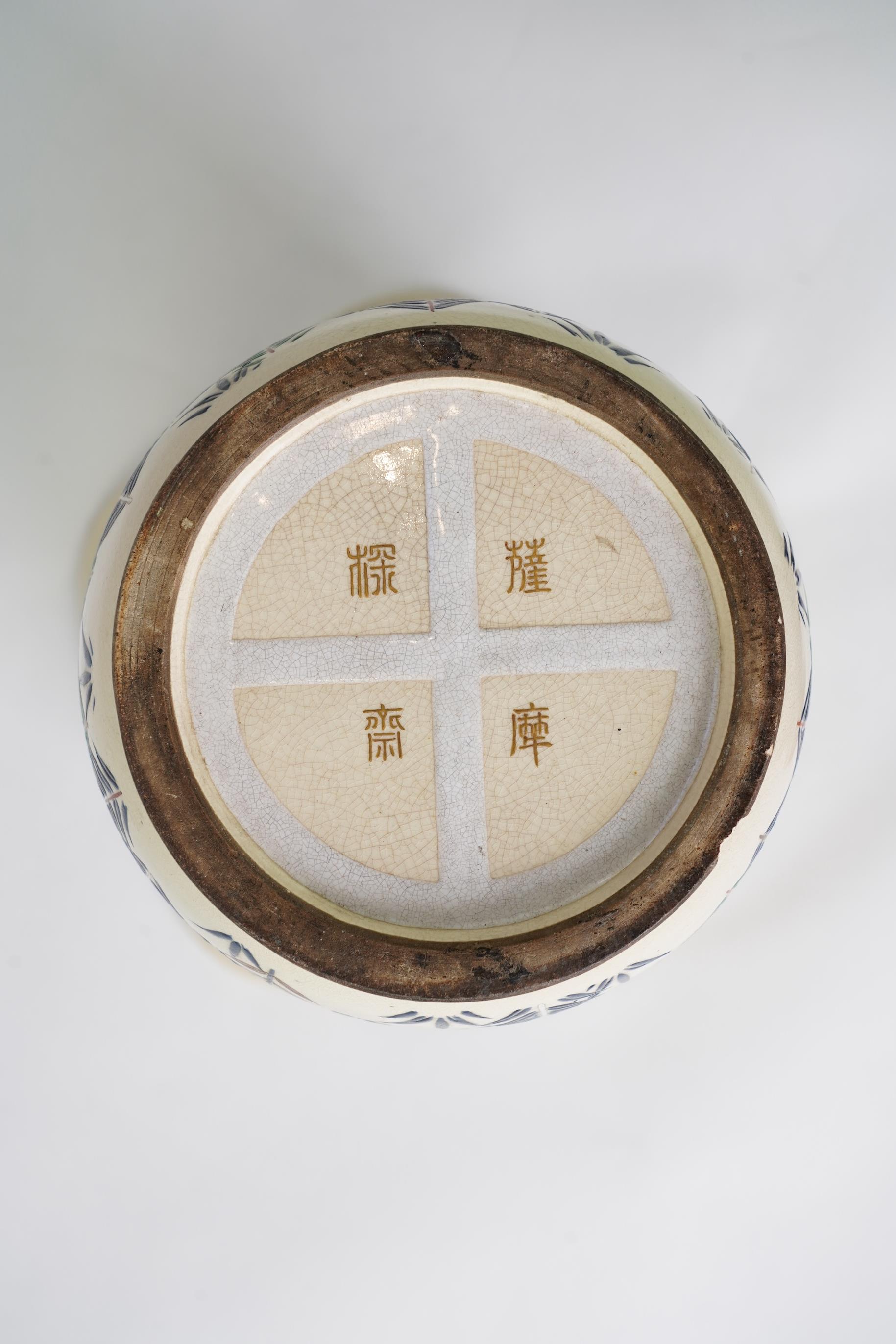An exhibition size Japanese Satsuma ‘egrets’ vase, Meiji period, signed Tansai